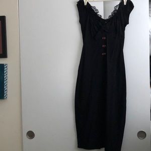 Black stop staring dress with pink rosebuds